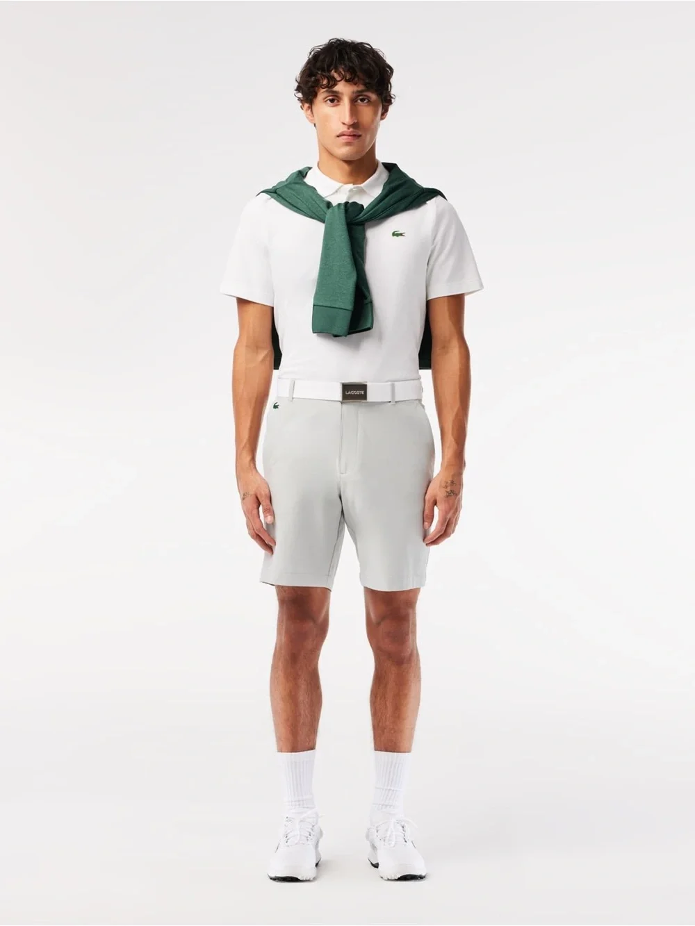 Lacoste white belt with green crocodile logo